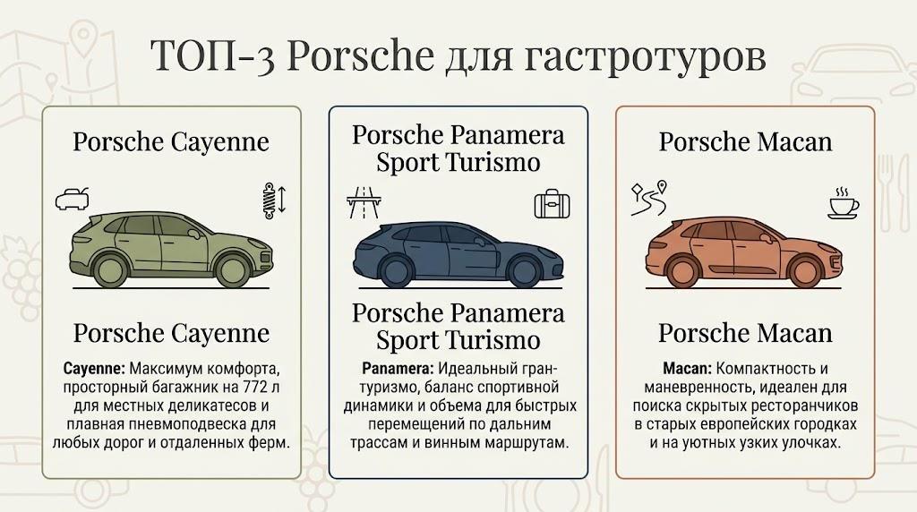 Porsche для гастрономических путешествий: как спланировать автомобильный тур по ресторанам